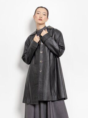 BLACK LEATHER BLAZER Vintage Jacket Coat Woman Fall Spring 90's / Small